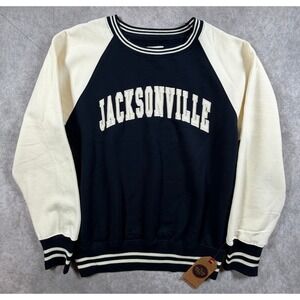New York Popular Unisex Medium Sweatshirt Navy Cream Jacksonville Varsity NWT